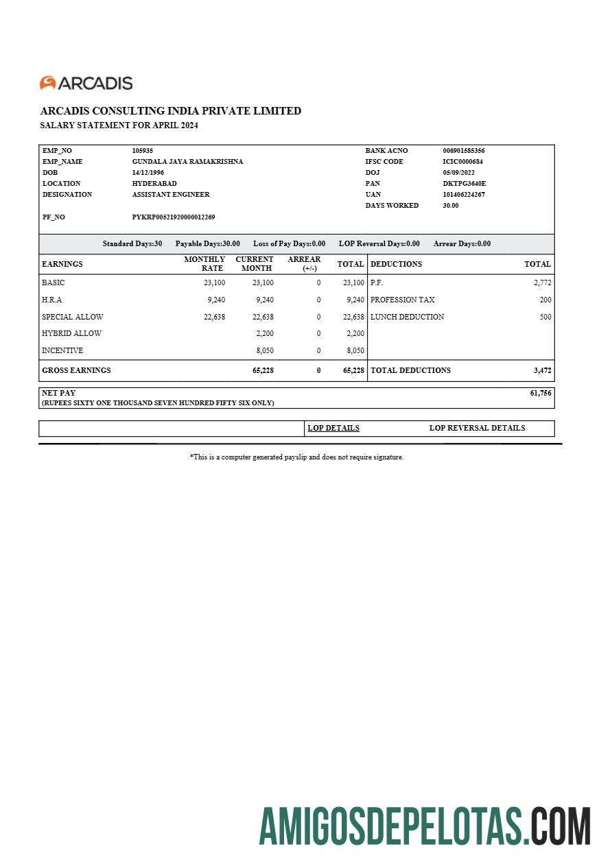 Imprimível Modelo de declaração salarial da Arcadis Consulting India em formatos Word e PDF.pdf, 1